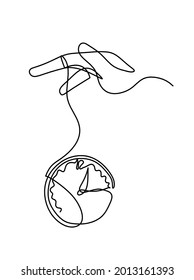 Mano con signo de reloj como dibujo de línea sobre el fondo blanco. Vector