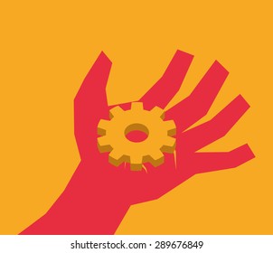 Hand sign design over orange background, vector illustration