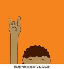 Hand sign design over orange background, vector illustration