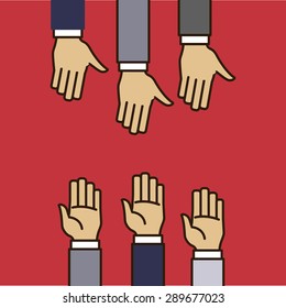 Hand sign design over red background, vector illustration