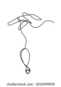 Hand with sign of exclamation mark as line drawing on the white background. Vector