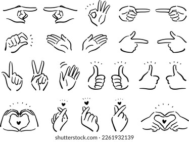 Hand sign finger heart icon set 