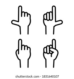 Hand sign. Forefinger pointing up. Monochrome simple icons.