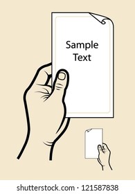 Hand sign holding a paper. You can put your own text.