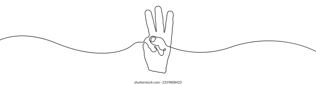 Hand sign icon line continuous drawing vector. One line Fingers icon vector background. Three fingers icon. Continuous outline of a Three fingers icon.