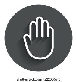 Hand sign icon. No Entry or stop symbol. Give me five. Circle flat button with shadow. Modern UI website navigation. Vector