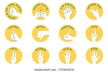 Hand sign icon set 12 types, communication and numbers
Vector illustration