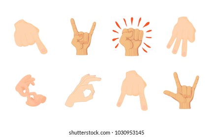 Hand sign icon set. Cartoon set of hand sign vector icons for web design isolated on white background