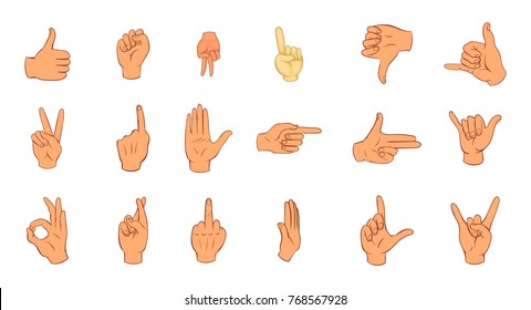 Hand sign icon set. Cartoon set of hand sign vector icons for your web design isolated on white background