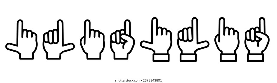 Hand sign icon set. Forefinger pointing up.