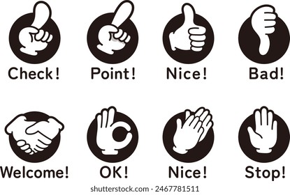 Hand sign icon set. gesture. Simple illustration.