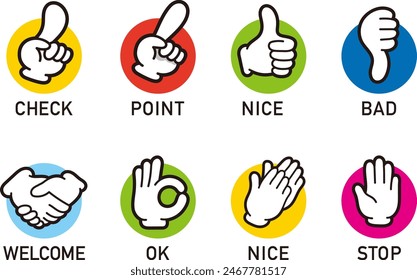 Hand sign icon set. gesture. Simple illustration.