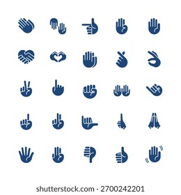 Hand sign icon set. Hand gesture. Hands. Vector icons. Solid or glyph icons