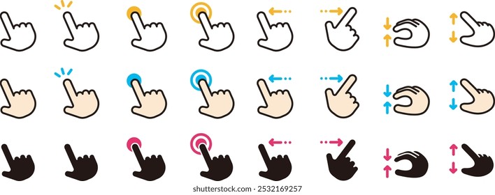 Hand sign icon set. hand gestures. Smartphone operation.Touch, swipe, slide, etc.