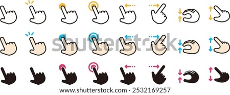 Hand sign icon set. hand gestures. Smartphone operation.Touch, swipe, slide, etc.