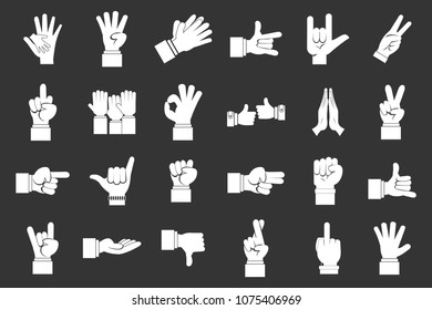 Hand sign icon set vector white isolated on grey background 
