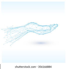 Hand sign icon.Polygonal blue hands vector isolated.