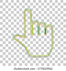Hand sign illustration. Blue to green gradient Icon with Four Roughen Contours on stylish transparent Background. Illustration.