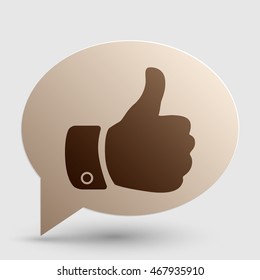 Hand sign illustration. Brown gradient icon on bubble with shadow.