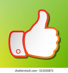 Hand sign illustration. Contrast icon with reddish stroke on green backgound.