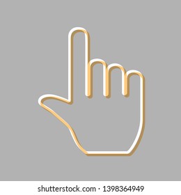 Hand sign illustration. Emboss effect with light orange icon on gray background.