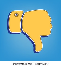 Hand sign illustration. Golden Icon with White Contour at light blue Background. Illustration.