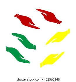 Hand sign illustration. Isometric style of red, green and yellow icon.