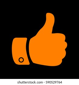 Hand sign illustration. Orange icon on black background.