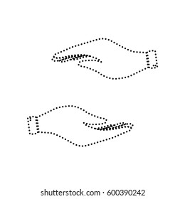 Hand sign illustration. Vector. Black dotted icon on white background. Isolated.