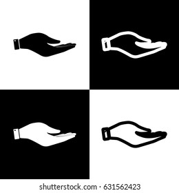 Hand sign illustration. Vector. Black and white icons and line icon on chess board.