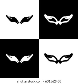 Hand sign illustration. Vector. Black and white icons and line icon on chess board.