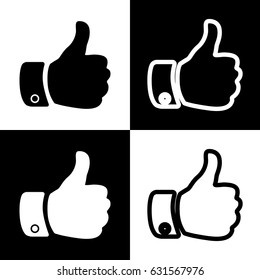 Hand sign illustration. Vector. Black and white icons and line icon on chess board.