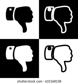 Hand sign illustration. Vector. Black and white icons and line icon on chess board.