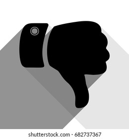Hand sign illustration. Vector. Black icon with two flat gray shadows on white background.