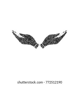 Hand sign illustration. Vector. Black icon from many ovelapping circles with random opacity on white background. Noisy. Isolated.