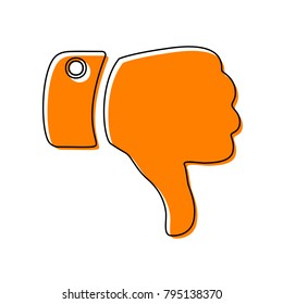 Hand sign illustration. Vector. Black line icon with shifted flat orange filled icon on white background. Isolated.