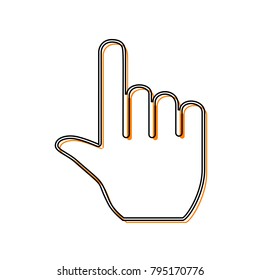 Hand sign illustration. Vector. Black line icon with shifted flat orange filled icon on white background. Isolated.