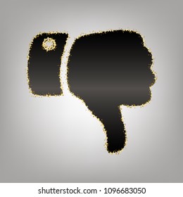 Hand sign illustration. Vector. Blackish icon with golden stars at grayish background.