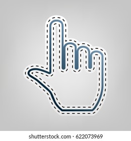 Hand sign illustration. Vector. Blue icon with outline for cutting out at gray background.