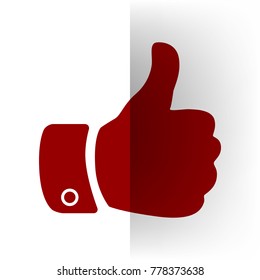 Hand sign illustration. Vector. Bordo icon on white bending paper background.