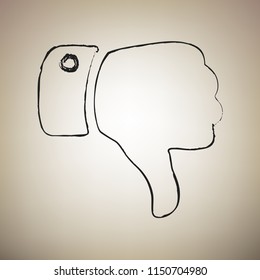 Hand sign illustration. Vector. Brush drawed black icon at light brown background.