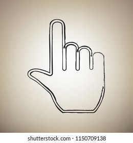 Hand sign illustration. Vector. Brush drawed black icon at light brown background.