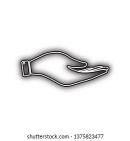 Hand sign illustration. Vector. Double contour black icon with soft shadow at white background. Isolated.