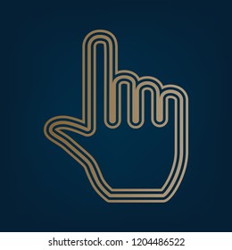 Hand sign illustration. Vector. Golden icon and border at dark cyan background.