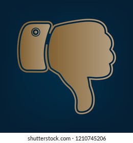 Hand sign illustration. Vector. Golden icon and border at dark cyan background.