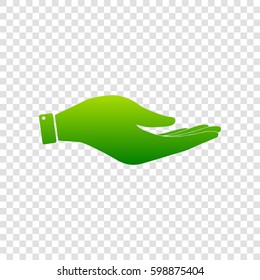 Hand sign illustration. Vector. Green gradient icon on transparent background.