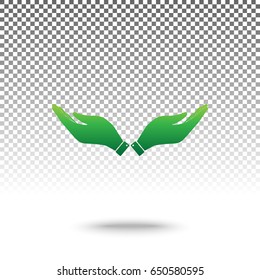 Hand sign illustration. Vector. Green gradient icon with shadow at bottom on transparent and white background.