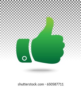 Hand sign illustration. Vector. Green gradient icon with shadow at bottom on transparent and white background.