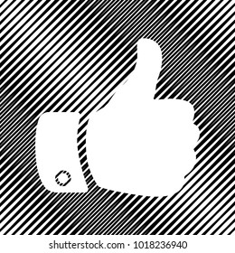 Hand sign illustration. Vector. Icon. Hole in moire background.