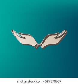 Hand sign illustration. Vector. Icon printed at 3d on sea color background.